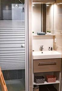 een badkamer met een douche en een wastafel bij Patio Arena in Bayonne