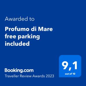 a screenshot of a phone with the text wanted to perform dhmc free parking included at Profumo di Mare free parking included in Sanremo