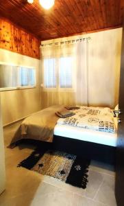 een slaapkamer met een bed, een raam en een tapijt bij Home Of Irini in Komniná