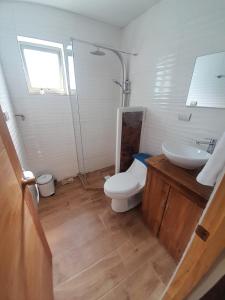 a bathroom with a toilet and a sink at EL RINCON DE LÚ in Chile Chico +30 photos
