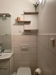 a white bathroom with a toilet and a sink at Appartment Ksenija 3 in Mali Lošinj