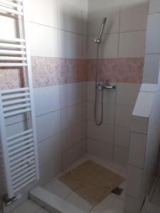uma casa de banho com um chuveiro. em Elegant house near the sea em Artemida