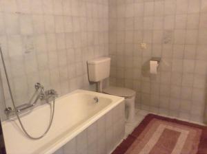 a bathroom with a bath tub and a toilet at Ferienwohnung Blumen Penz in Zell am Ziller