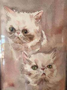 two drawings of two cats in a painting at Chez Sigmund et Skywalker in Lachau