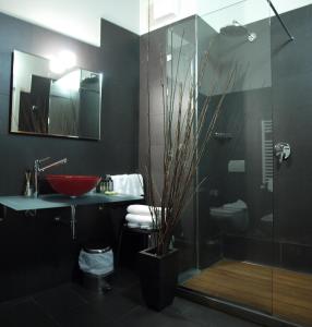 a bathroom with a red sink and a shower at Hotel Abetaia in Levanto