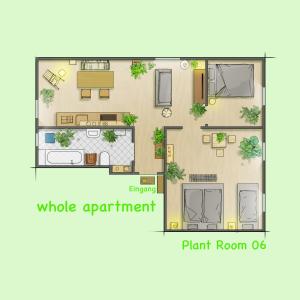 une photo d'un plan d'étage d'une maison dans l'établissement (PLANT ROOM 5) Mit Familie oder auch mit Freunde, à Halle-sur-Saale