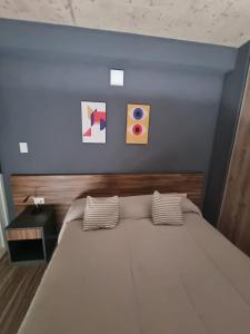 a bedroom with a large bed with two pillows at BEM Apartamento in Salta +9 photos