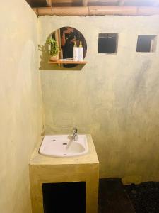 bagno con lavandino e specchio di Bamboo Austin Mountbatur a Baturaja