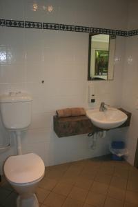a bathroom with a toilet and a sink at Westport Kiwi Holiday Park & Motels in Westport