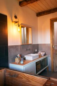 uma casa de banho com um lavatório e um espelho em B&B The Wine Room - Az. Agr. Matunei em Cardona