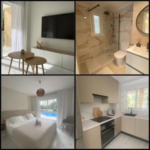 een collage van vier foto's van een badkamer bij Casa Bendita - LUXURY APARTMENT BENIDORM in Benidorm