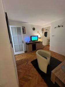 Televízia a/alebo spoločenská miestnosť v ubytovaní Sweet apartman Maša