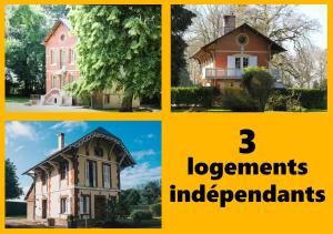 quatre photos de différentes maisons avec les mots améliorations et dépendances dans l'établissement Château du Landin - Bains nordiques, à Le Landin