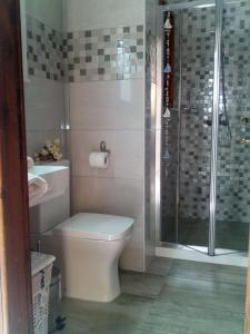 een badkamer met een toilet en een douche bij Stella Apartments Malia in Malia
