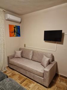 a living room with a couch and a flat screen tv at LIBERTY ΙΩΑΝΝΙΝΑ in Ioannina