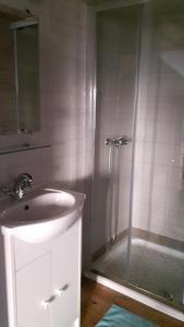 a bathroom with a shower and a sink and a shower at Chaleureuse petite maison avec jardin in Gagnac-sur-Cère +7 photos