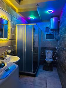 a bathroom with a sink and a shower and a toilet at 91 الميرلاند الدور 7 in Cairo
