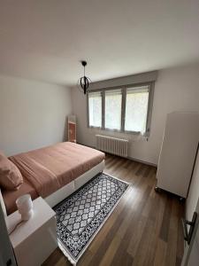 sypialnia z dużym łóżkiem i oknem w obiekcie Gîte d'Esila w mieście Saint-Aignan