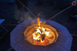 a fire in a brick oven with sticks in it at Landhaus Lange3 Moderne Kunst in Poitendorf