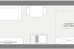 a floor plan of a kitchen with a microwave at Staying, studio apt. 2 in Tromsø