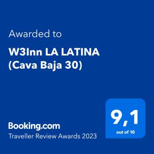 a screenshot of a cell phone with the text awarded to wkm la latina at W3Inn LA LATINA (Cava Baja 30) in Madrid