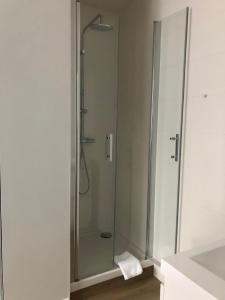 a shower with a glass door in a bathroom at Maison Gabriel Appartement LUNE in Abbeville +12 photos