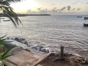 a view of a body of water with a beach at Las Palmeras OceanView Hotel and Dive Center in Little Corn Island