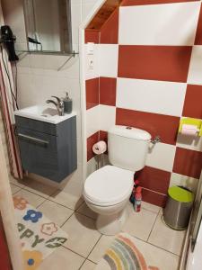 a bathroom with a toilet and a sink at Fée Morgane - Chambres in Saint-Coulomb +14 photos