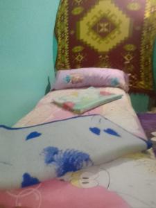 Una cama con una manta de hola Kitty. en Hag Doly Nubian geust House, en Asuán
