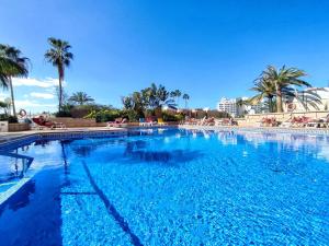 a large swimming pool with blue water and palm trees at Sunshine Borinquen in Playa de las Americas