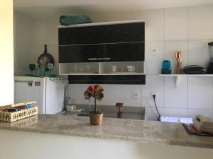 eine Küche mit einer Arbeitsplatte mit Spüle in der Unterkunft Loft Reserva do Sahy - Mangaratiba in Mangaratiba