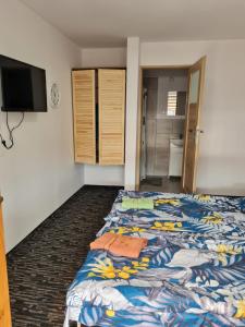 ein Schlafzimmer mit zwei Betten und einem Flachbildfernseher in der Unterkunft Kajaki i Rowery in Ruciane-Nida