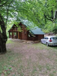 uma cabana com um carro estacionado em frente em Kuca u sumi em Bijelo Polje