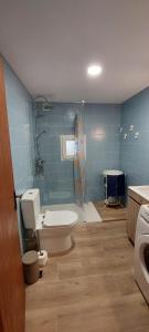 een badkamer met een toilet, een douche en een wastafel bij Casa do Carregal in Braga