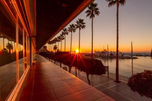 una puesta de sol vista desde un edificio con palmeras en MARBELLA BANUS SUITES - Marbella Beach Front Suite Apartment, en Marbella