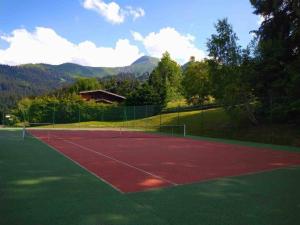 a tennis court with a net on top of it at Le Cristal du Mont-Blanc in Saint-Gervais-les-Bains