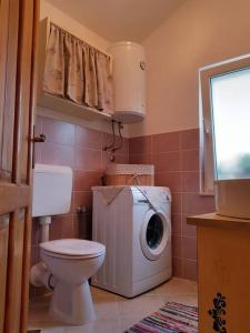 a bathroom with a toilet and a washing machine at Vintage stone house ELDO in Podaspilje, Omiš in Omiš