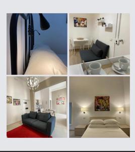 eine Collage mit vier Bildern eines Wohnzimmers in der Unterkunft Casa Amurusa & Romantic Room in Avola