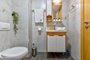 Un baño con un inodoro blanco y un lavabo. en Apartman LVS Zlatibor, en Zlatibor 52 fotos más