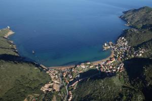 an aerial view of a town on the shore of a body of water at Ammiraglio in Campese