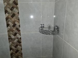 two stuffed animals in a shelf on the wall of a shower at Apartamento donde Alicia in La Tebaida