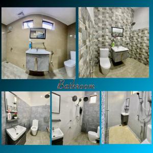 un collage de dos fotos de un baño en Aainaa Villa Homestay, en Pasir Mas