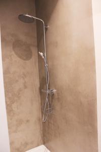 a shower with a shower head in a bathroom at Duisbeke Logies in Oudenaarde