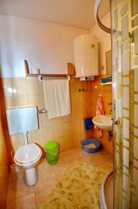 a small bathroom with a toilet and a sink at Mon Perin Castrum - Studio Apartment Adriano in Bale