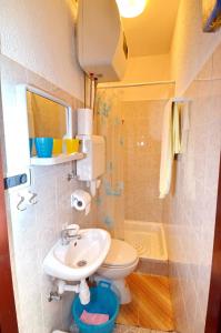 a bathroom with a sink and a toilet and a shower at Mon Perin Castrum - Studio Apartment Adriano in Bale