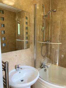 Bilik mandi di Birch Lodge 18 with Hot Tub