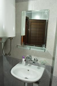 a bathroom with a sink and a mirror at Studio Manushev in Sandanski