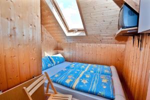 バイエリッシュ・アイゼンシュタインにあるLandhof Steinhütteの小さなベッドルーム(ベッド1台、テレビ付)