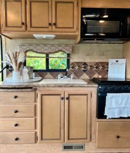 a kitchen with a sink and a stove at Camper XXL in Parey