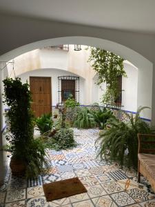 un patio interior con plantas en un edificio en Apartamentos turísticos Cambil, en Cambil